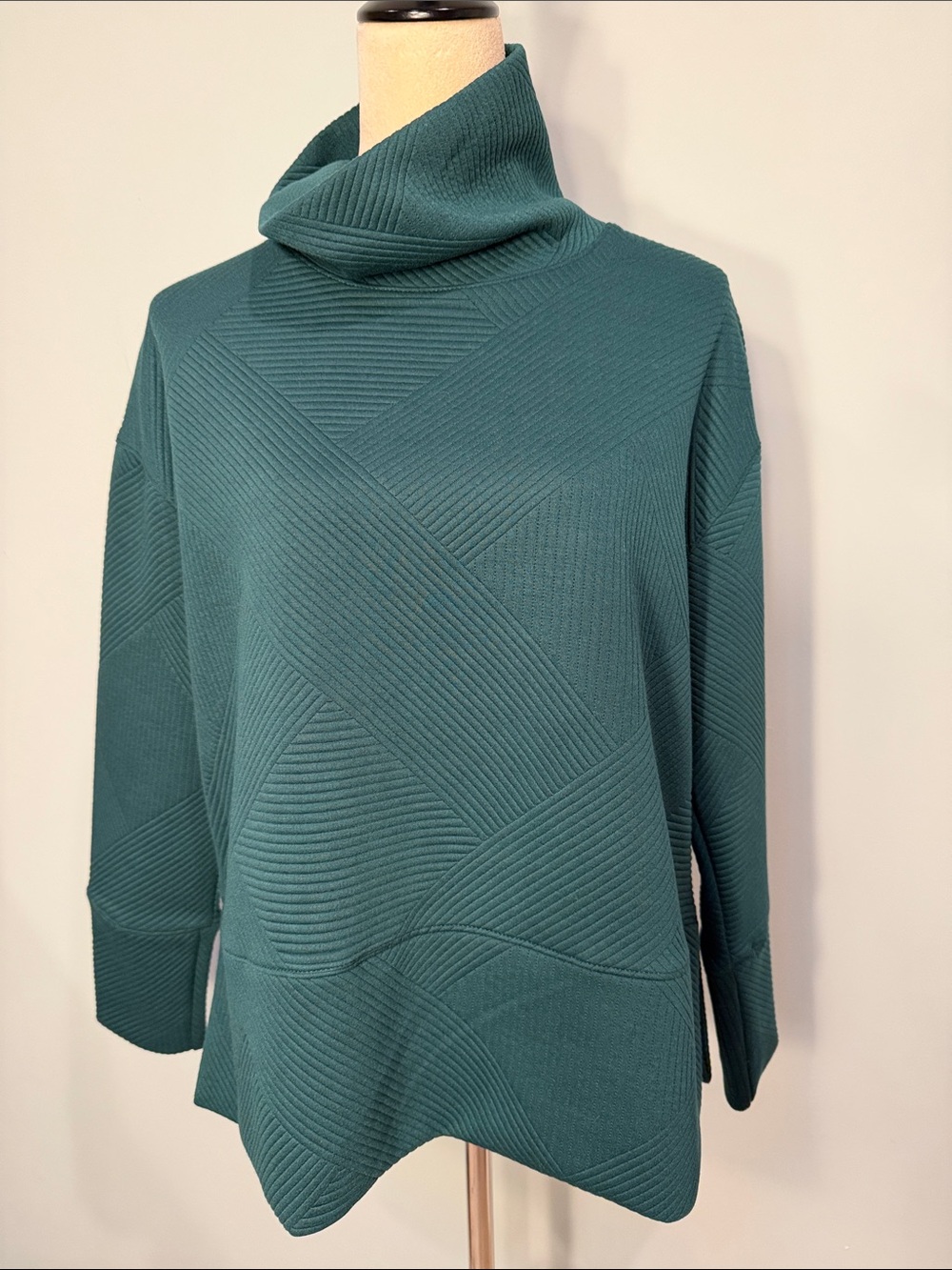 Nanette Lepore NWT green Textured patchwork stripe turtleneck sweatshirt